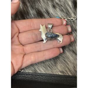 Southwest 925 Sterling Silver Blue Petersite Corgi Dog Pendant Figural